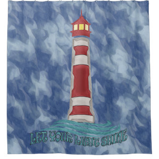 Cortina De Ducha Camiseta azul de olas de faro Deja que tu luz Sine