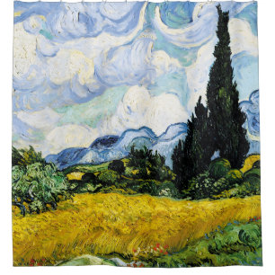 Cortina De Ducha Campo de trigo Vincent Van Gogh con cipreses (1889