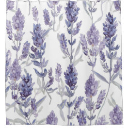 Cortina De Ducha Campos de lavanda | Patrón de flores de acuarela p