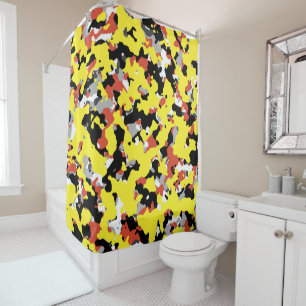 Cortina De Ducha Camuflaje Amarillo Rojo Negro Gris Patrón Camo