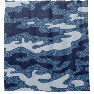 Cortina De Ducha Camuflaje Jeans Background. Vintage Spots Denim