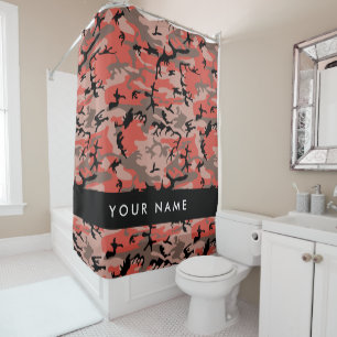 Cortina De Ducha Camuflaje rojo y marrón Tu nombre Personaliza