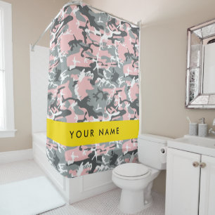 Cortina De Ducha Camuflaje rosa y gris Tu nombre Personaliza