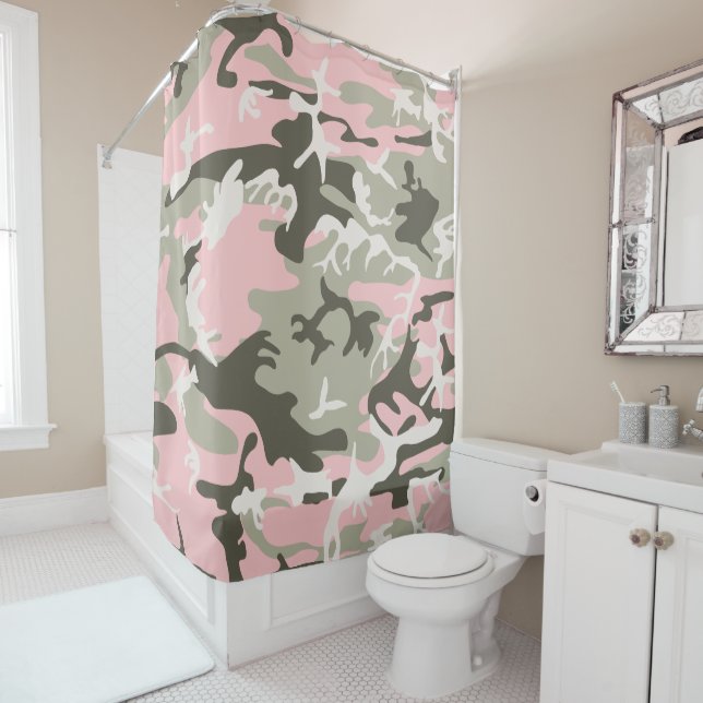 Cortina De Ducha Camuflaje rosa y verde, militar, militar (In situ)