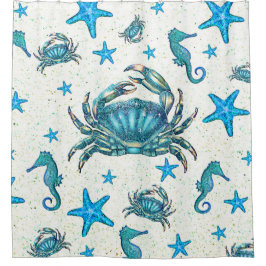 Cortina De Ducha Cangrejo Azul de Playa Moderna Estrella de Mar Cab