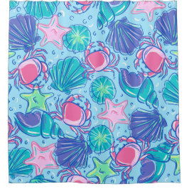 Cortina De Ducha Cangrejo azul de Preppy Beach Shell