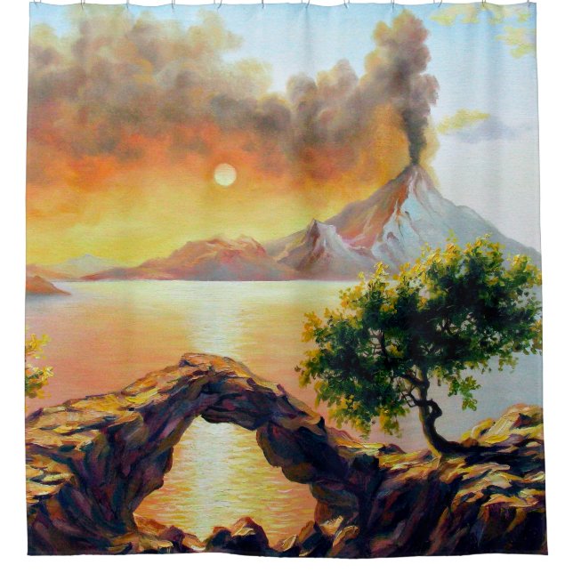 Cortina De Ducha Capa marina con erupción del volcán, aceite sobre  (Anverso)