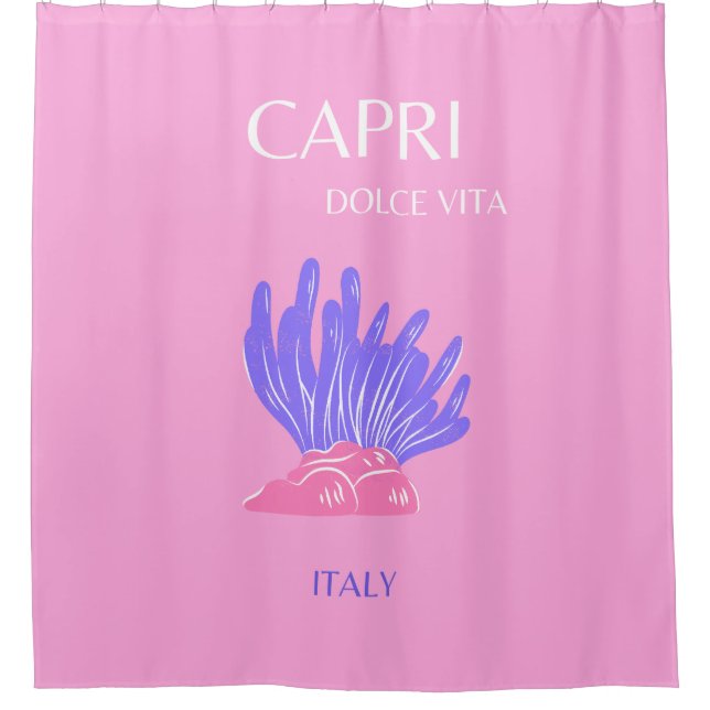 Cortina De Ducha Capri, Italia, Preppy, Rosa (Anverso)