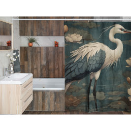 Cortina De Ducha Cárcel azul y loto de la escena botánica vintage