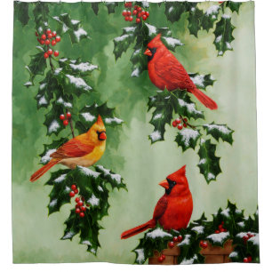 Cortina De Ducha Cardenales rojos del norte y acebo