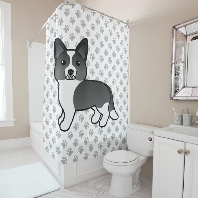 Cortina De Ducha Cardigan Blanco Y Negro Corgi Cartojo Perro (In situ)