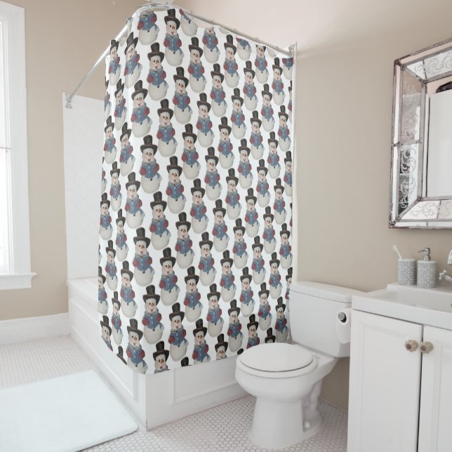 Cortina De Ducha Caroling Snowman Winter Shower Curtain (In situ)