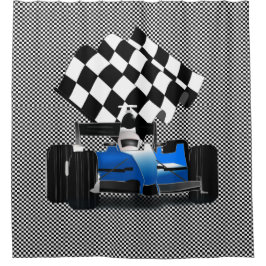 Cortina De Ducha Carro de raza azul con bandera verificada