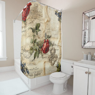 Cortina De Ducha Carta de amor de pergamino vintage con flores (9)