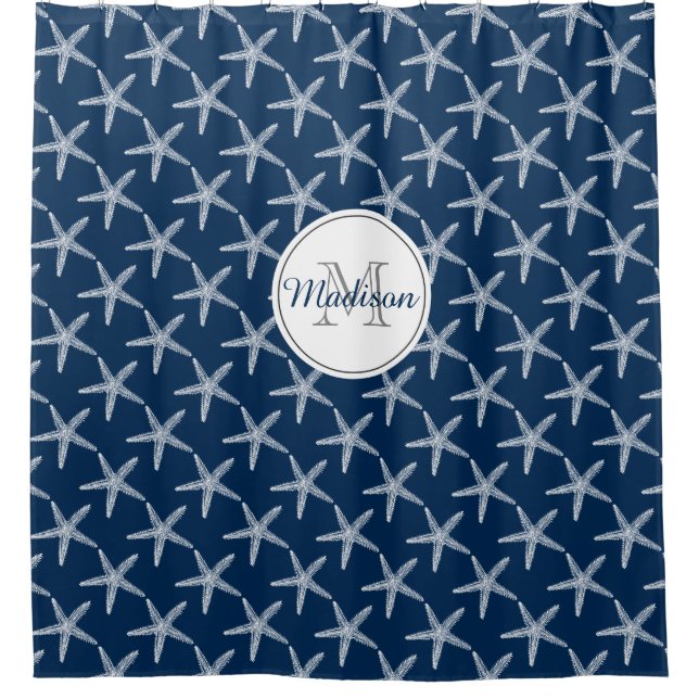Cortina De Ducha Casa de playa náutica monogramada Starfish (Anverso)