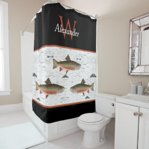 Cortina De Ducha Casa Rustic Aspen Bark Trout Fisherman River