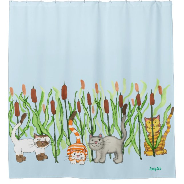 Cortina De Ducha Cats and Cattails (Anverso)