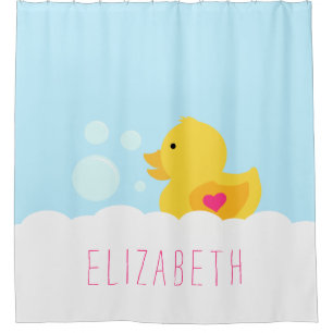 Cortina De Ducha Caucho Ducky Con Corazón Rosa
