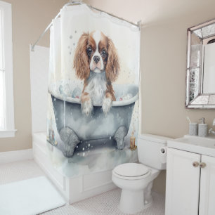 Cortina De Ducha Cavalier King en la bañera acuarela Arte de perros