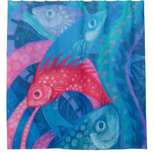 Cortina De Ducha Caza de desove, pintura de arte submarino de peces