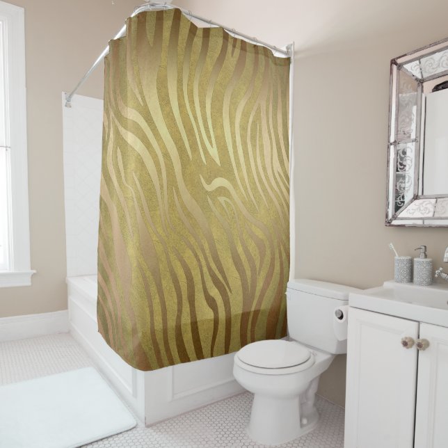 Cortina De Ducha Cebra dorada zebra zebra jungla Safari Glam (In situ)