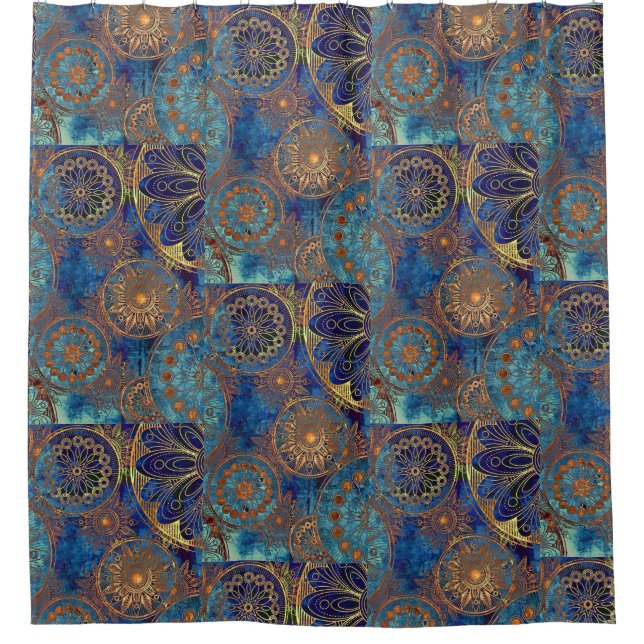 Cortina de ducha celestial azul y dorada (Anverso)