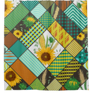Cortina De Ducha Cereales de patchwork, girasoles, motivos geométri