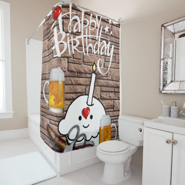 Cortina de ducha Cerveza de cumpleaños feliz (In situ)