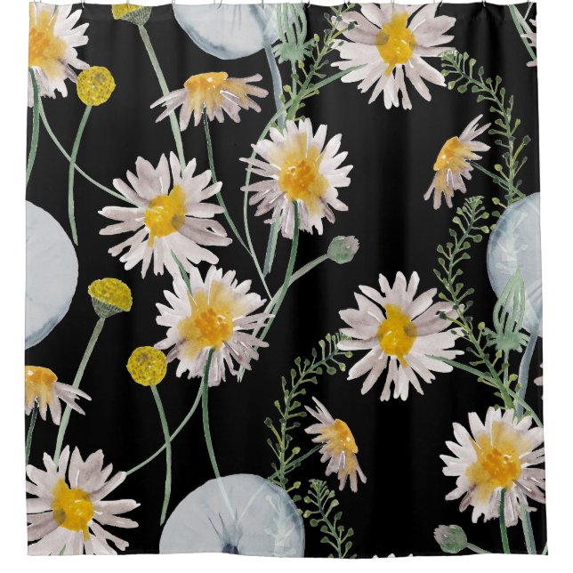 Cortina De Ducha Chamomile, patrón de acuarela de diente de león (Anverso)