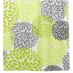 Cortina De Ducha Chartreuse Grey Dahlia Floral