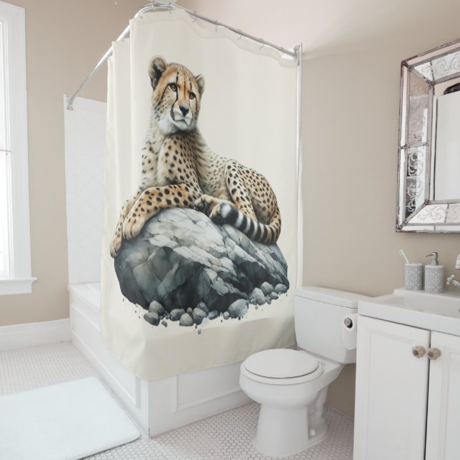 Cortina De Ducha Cheetah descansa en una roca (In situ)