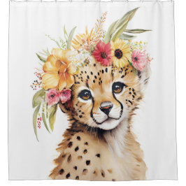 Cortina De Ducha Cheetah Flor Crown Art Watercolor Safari Wild