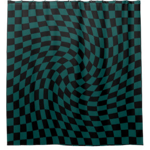 Cortina De Ducha Chequeado negro verde de jungla retro retorcido