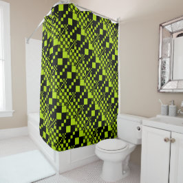 Cortina De Ducha Cheques, chequeos - Lime Green