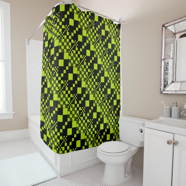 Cortina De Ducha Cheques, chequeos - Lime Green (In situ)