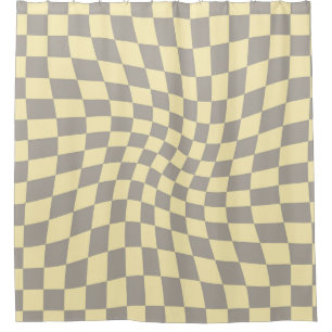 Cortina De Ducha Cheques retro de color amarillo gris cartón de cha