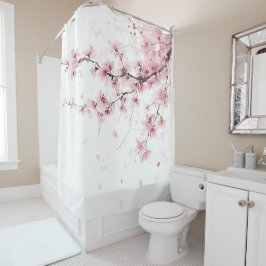Cortina De Ducha Cherry Blossom Sakura Pink White Pastel Floral