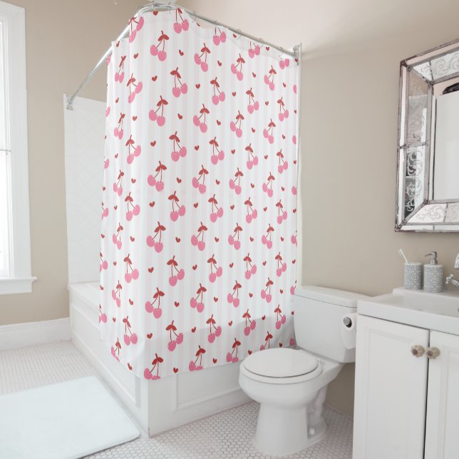Cortina De Ducha Cherry Pattern with Hearts  (In situ)