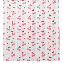 Cortina De Ducha Cherry Pattern with Hearts