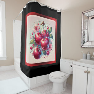 Cortina De Ducha Cherry Red Cute Cherries Floral Giro rosa