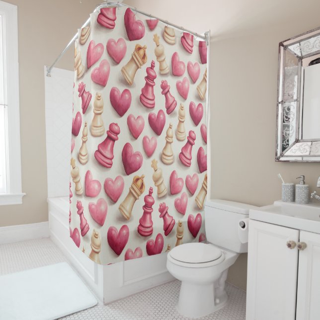 Cortina De Ducha Chess & Hearts Valentines Pattern (In situ)
