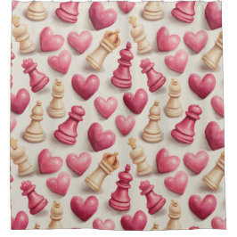Cortina De Ducha Chess & Hearts Valentines Pattern