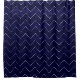 Cortina De Ducha Chevron azul oscuro con acentos plateados