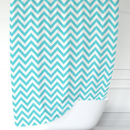 Cortina De Ducha Chevron azul turquesa y blanco