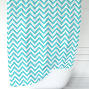 Cortina De Ducha Chevron azul turquesa y blanco