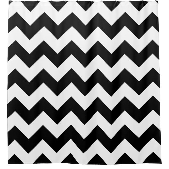 Cortina De Ducha Chevron blanco negro (Anverso)