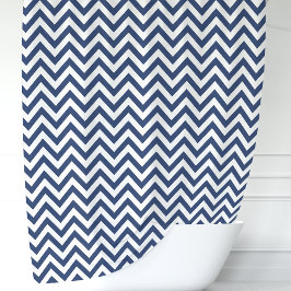 Cortina De Ducha Chevron blanco y azul de la marina