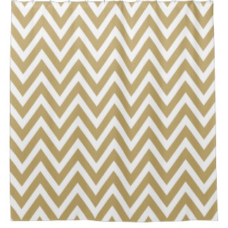 Cortina De Ducha Chevron blanco y dorado