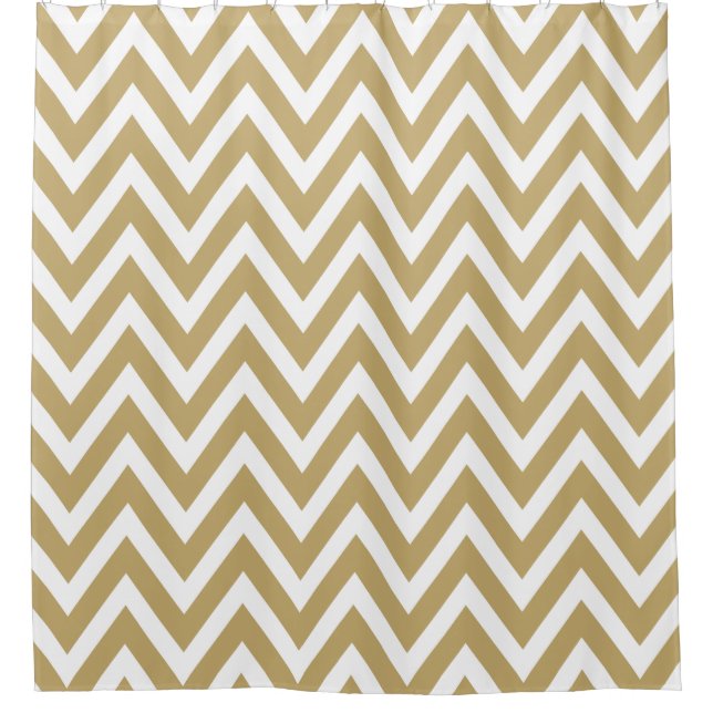 Cortina De Ducha Chevron blanco y dorado (Anverso)