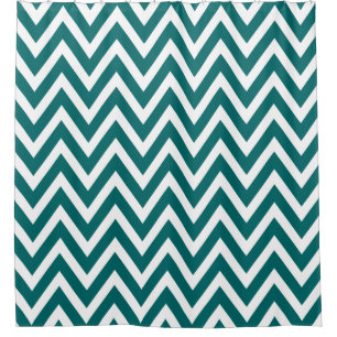 Cortina De Ducha Chevron blanco y Verde azulado oscuro